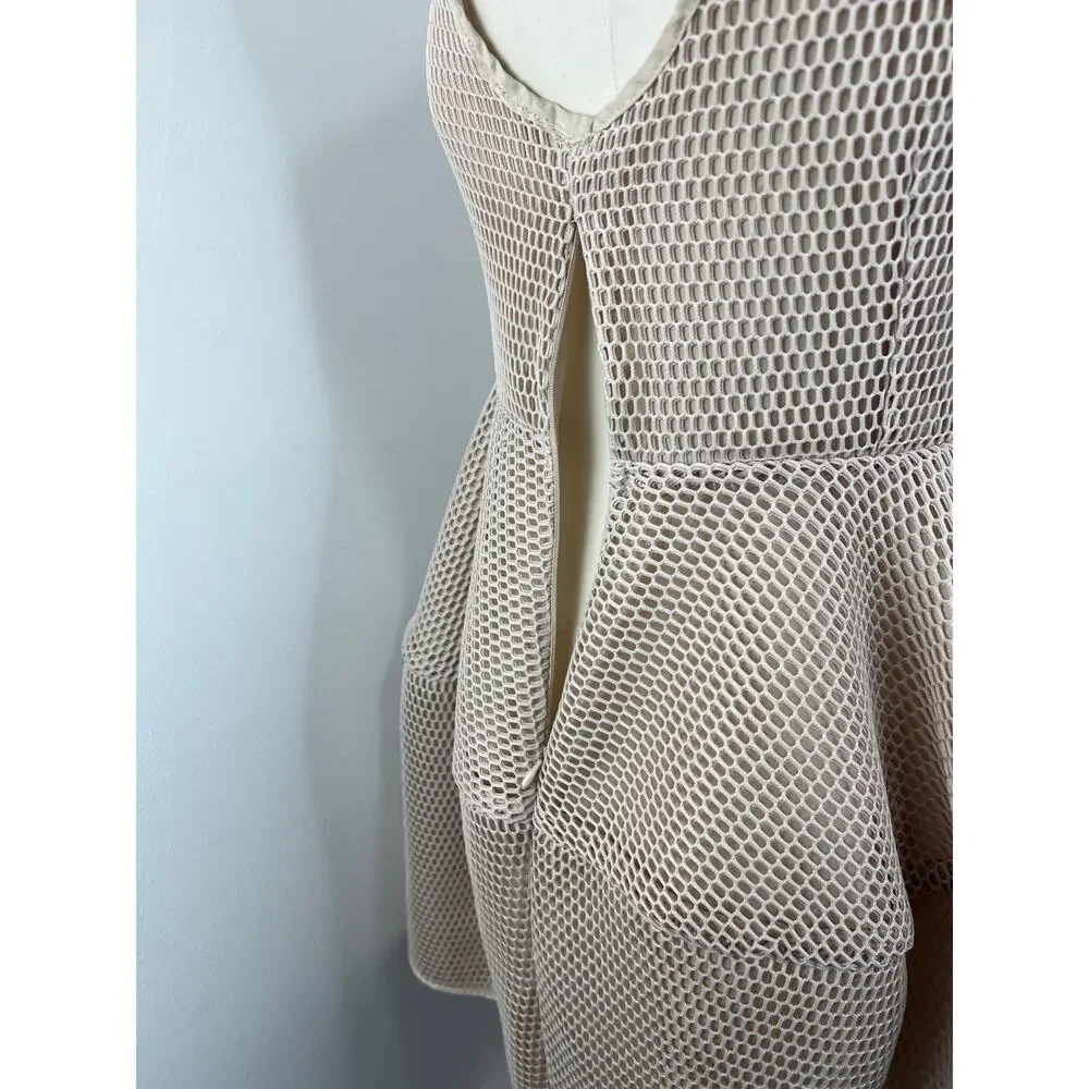 GRACIA Blush Neutral Beige Honeycomb Mesh Fit & Flare Mini Dress M Medium